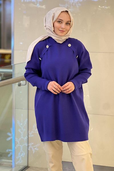 Ghisa Knitwear Tunic with Stone Button Detail on the Shoulders