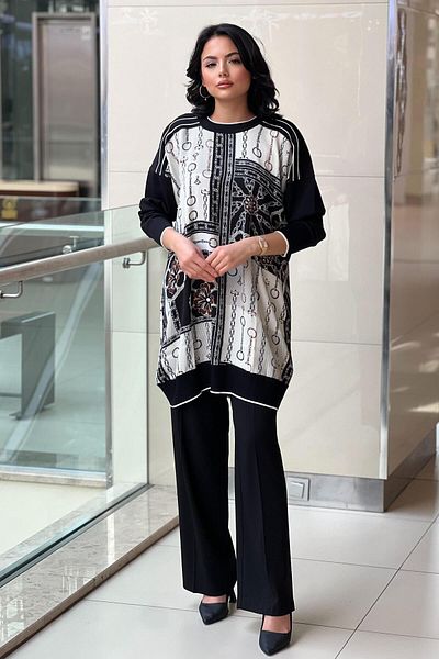 Ghisa Chain Patterned Mercerized Tunik with Sleeves