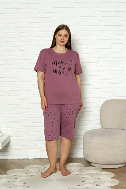nisaNCa 100% Cotton Plus Size Short Sleeve Capri Women's Pajama Set