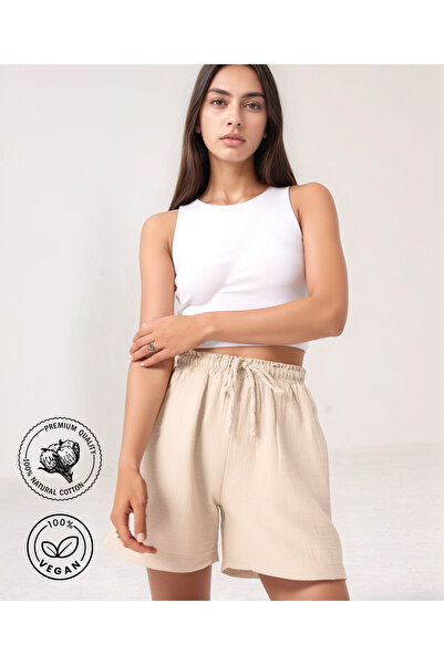 Bled Müslin Cepli Kadın Şort Fildişi (%100 Pamuk)