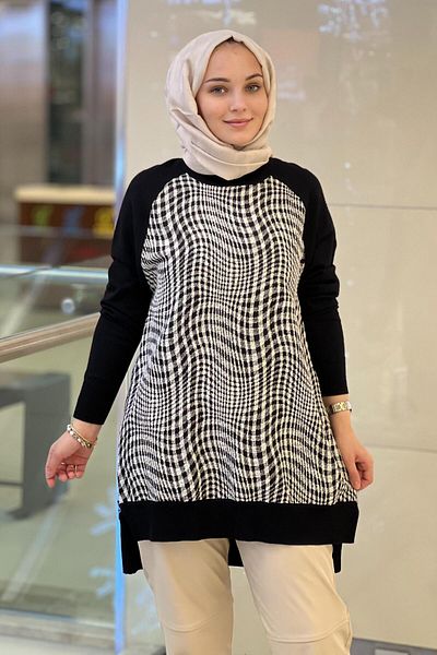 Ghisa Patterned Knitwear Tunic with Femuar Detail on the Sides