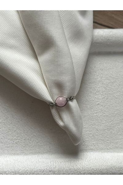 Pel Design Pink Opal Stone Steel Wire Ring Handmade