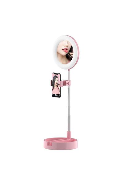 FOXMAG24 Mirror with Ring Light Lamp 64 LEDs and phone holder, ideal for selfies