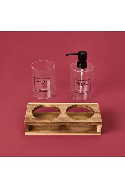 ASPARTAM Glass Set of 2 Round Liquid Soap Dispensers - Transparent / Gray / Brown