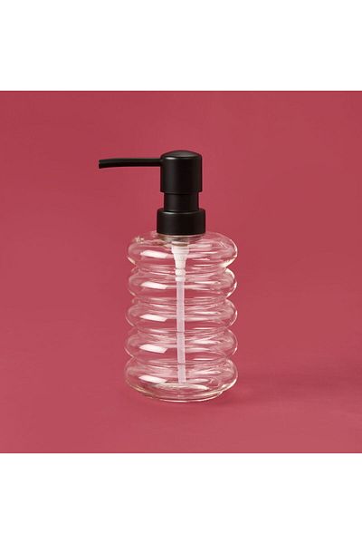MATMEL Dozator de săpun lichid din sticlă borosilicată cu capac - transparent/negru