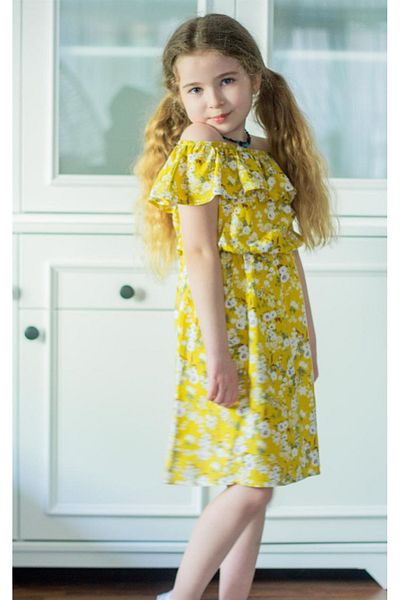 Marka Sensin Kids Girls' Off-Shoulder Floral Drawstring Dress