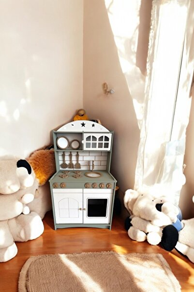 Buradadavar Hobi Ahşap Ihlamur 2 Kapaklı Modern Oyuncak Mutfak Ekonomik Seri