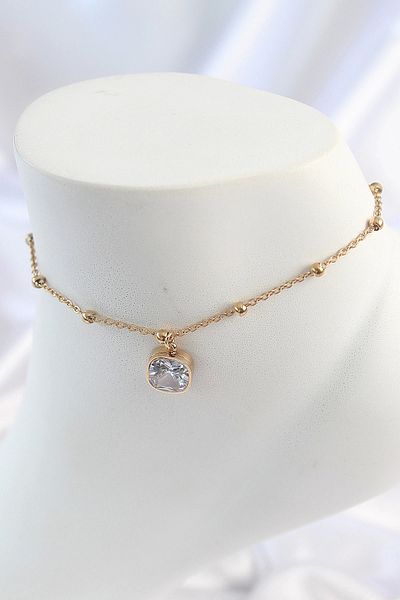 STOREMAX 316L Steel Gold Color Heel Chain Model Hanging Square Zircon Stone Model Women's Anklet
