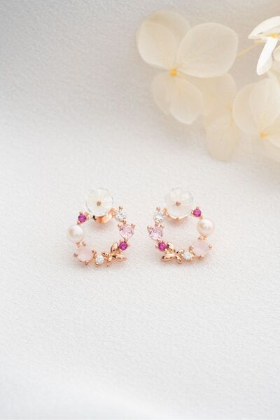 Silvano Jewelry 925 Ayar Gümüş Pembe Sedefli Çiçekli Küpe