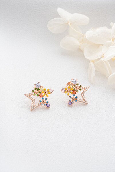 Silvano Jewelry 925 Ayar Gümüş Çiçekli Yıldız Küpe