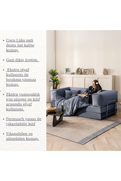 BRANNA HOME Legom 2 Kişilik Yorganlı Aktivite Koltuk & Açılabilir Yatak & Çok Amaçlı Modern & Sünger & Lacivert