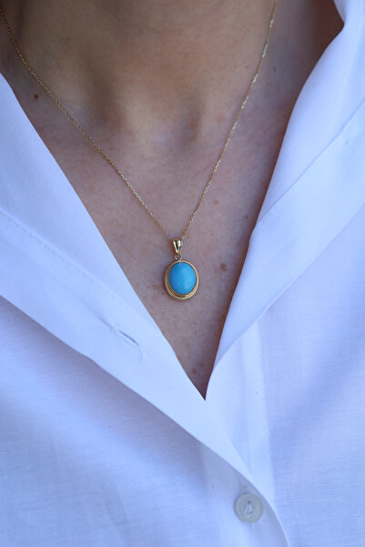 Yenigün Kuyumculuk 14 Ayar Altın Forse Zincirli Firuze Taşlı Kolye