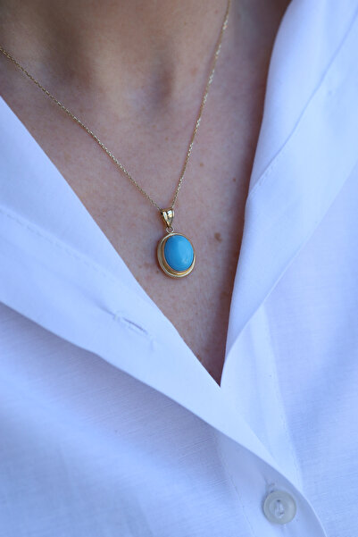 Yenigün Kuyumculuk 14 Ayar Altın Forse Zincirli Firuze Taşlı Kolye