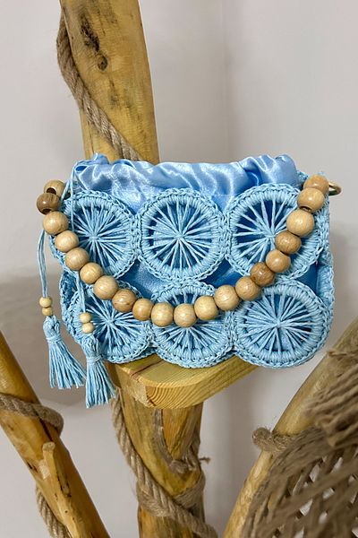 Mila Blue Satin Lined Straw Bag