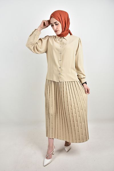 moda caddesi Glitter Detailed Skirt Shirt Set
