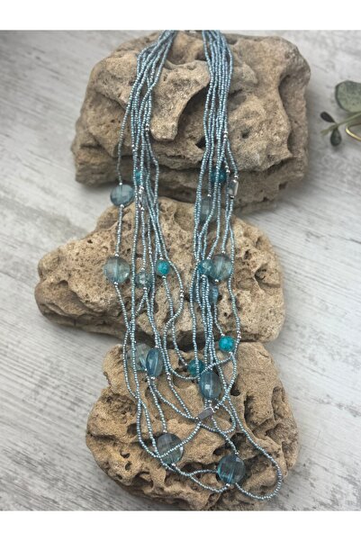 SEDEF TAKI Kum taşlı uzun kristal taş kolye