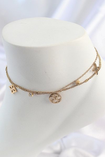 STOREMAX 316L Steel Gold Color 2 Piece Chain Dream Cap Figure Zircon Stone Detail Women's Anklet