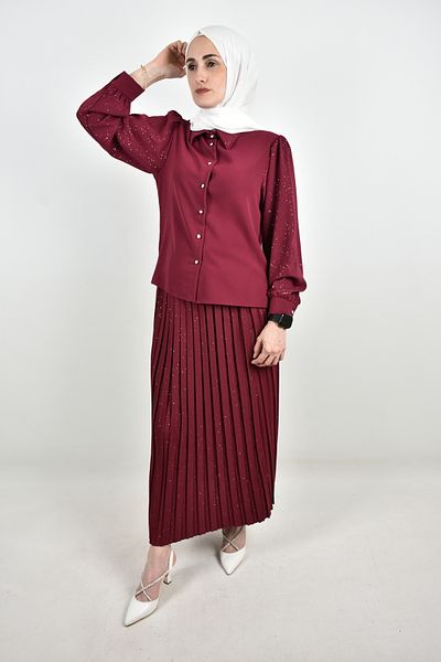 moda caddesi Glitter Detailed Skirt Shirt Set
