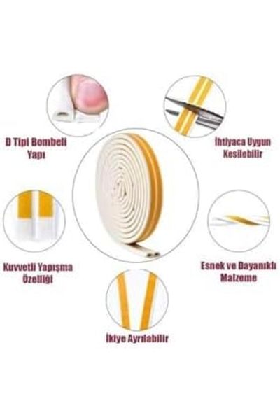 Meşem Rubber Door and Window Insulation Tape/Wick Double 5X2 10 Meters White Wick