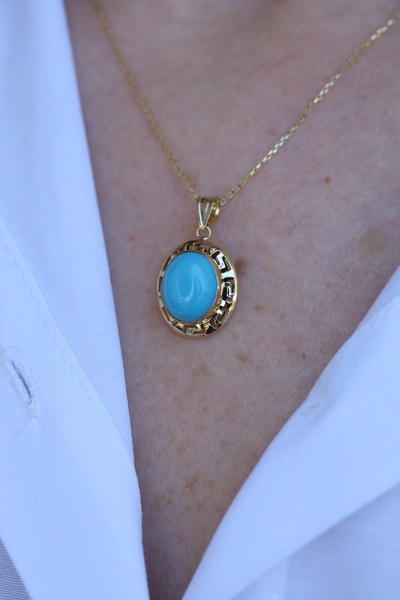 Yenigün Kuyumculuk 14 Ayar Altın Forse Zincirli Firuze Taşlı Kolye 2