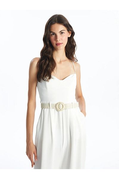 LC Waikiki Lcw Vision Ecru Heart Collar Straight Strap Women's Jumpsuit