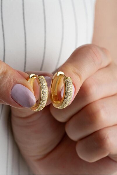 Silvano Jewelry 925 Ayar Gold Sıra Taşlı Halka Gümüş Küpe