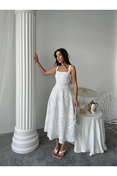 Genel Markalar Dantel İşlemeli Yazlık A Kesim Elbise