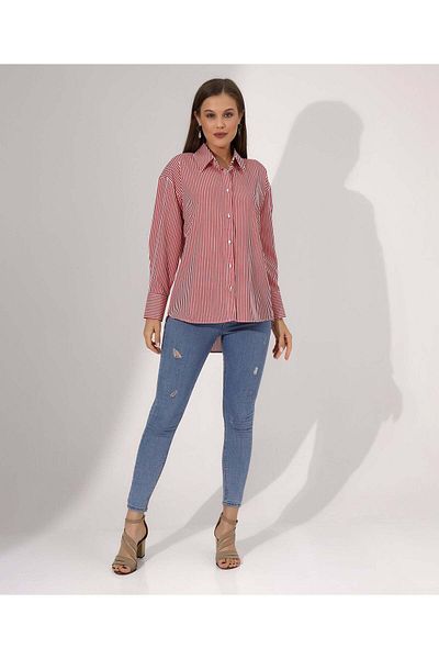 Stayele Red Striped Button-Down Shirt
