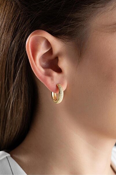 Silvano Jewelry 925 Ayar Gold Sıra Taşlı Halka Gümüş Küpe