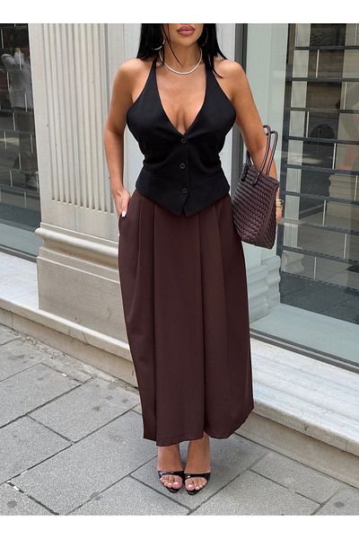 LB Laluna Butik Γυναικεία μακριά φούστα με πλισέ τσέπη