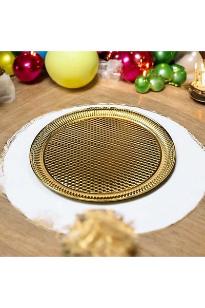 Noah Exclusive Metal Serving Tray Gold Color - 34 cm