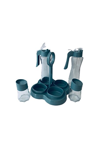 Sarina Cam Standlı Cam Yağlık,sirkelik,baharatlık Set-4 Parça & Pastel Mavi
