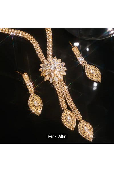 Pinkimaj Stone Jewelry Set Gold Color Drop Model