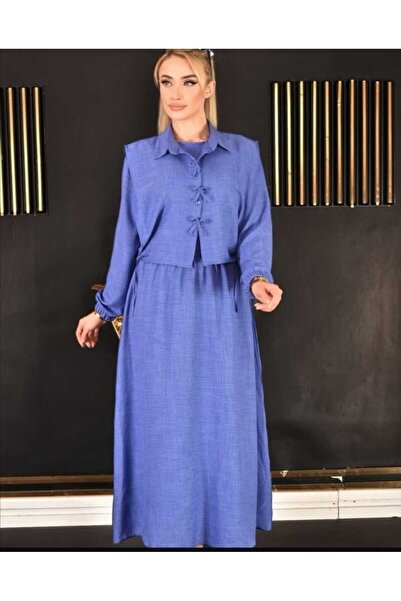 FADME TEKSTİL Siyah Bolerolu Tesettür Elbise - Beli Lastikli, Rahat Kesim, Gü...