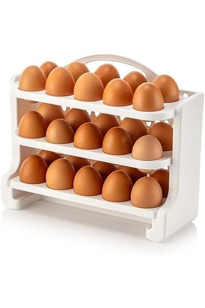 Mu Art Ahşap Mrt 30 Compartment Egg Holder, Egg Holder for Refrigerator, 3 Tier Egg Box Basket Art 871301