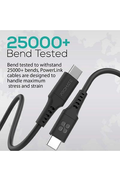 Promate Promate 1.2M 60W Black Dual-Band Type-C Rubber Cable