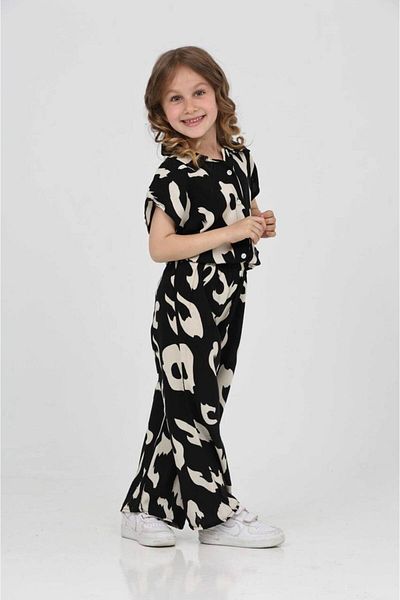 ARBİ kids Female Child Full Cotton Woven Viscose Fabric Stylish Bottom Top Comfortable Tooling Suit