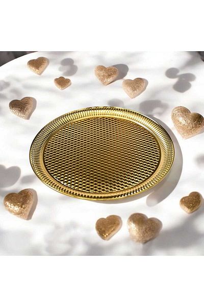 Noah Exclusive Metal Serving Tray Gold Color - 34 cm