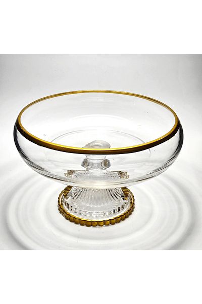 Kristal Market Handmade Crystal Gold Detail Transparent Decorative Footed Presentation Bowl