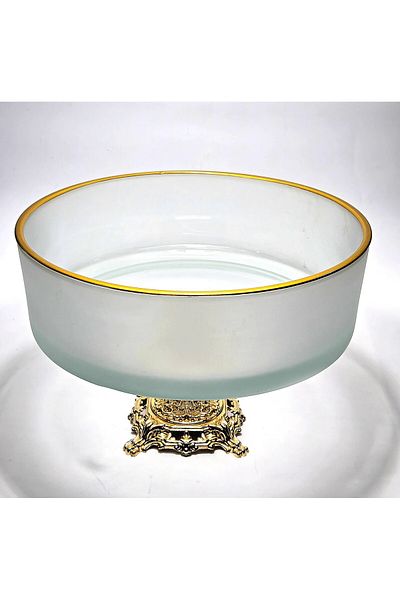 Kristal Market Handmade Crystal Gold Detail Matte Decorative Pedestal Presentation Bowl