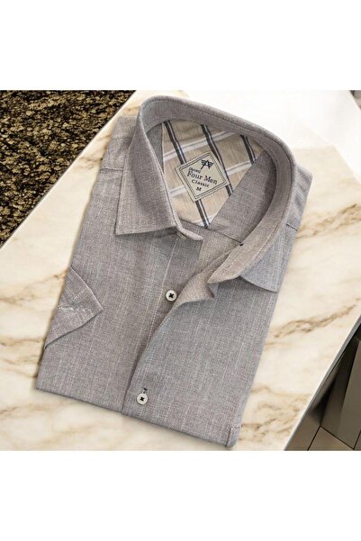 EREN STYLE Linen Lan Klasična muška košulja od nerca kratkih rukava (standard...