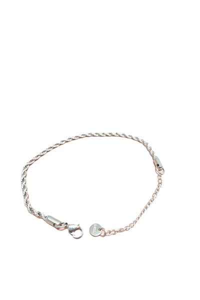 Tasarım Steel Bracelet Thin Twist Chain Model 3 mm Thickness 17 cm Length 6 cm Additional Silver Silver