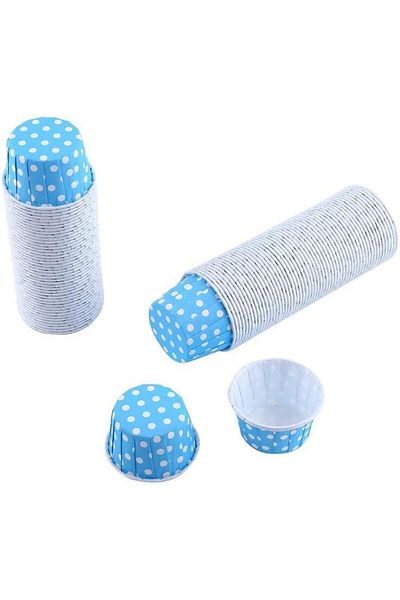 Mu Art Ahşap Mrt at Market Km-Pku-0215 Polka Dot Muffin Cake Capsule 25 Pcs, Baby Blue Art 871301