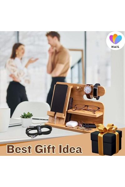 Generic Bamboo Multiple Device Docking Station with Free Charging Cable