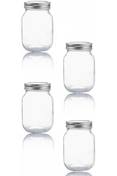 Generic Glass Regular Mouth Jars - 17oz Clear Jars with Silver Metal Lids (4PACK)