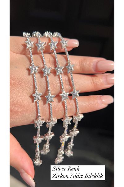 luxyansımalar Zircon Silver Color Star Bracelet