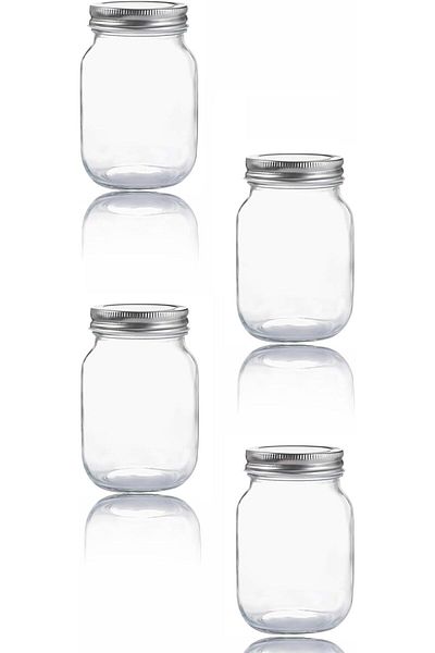 Generic Glass Regular Mouth Jars - 17oz Clear Jars with Silver Metal Lids (4PACK)