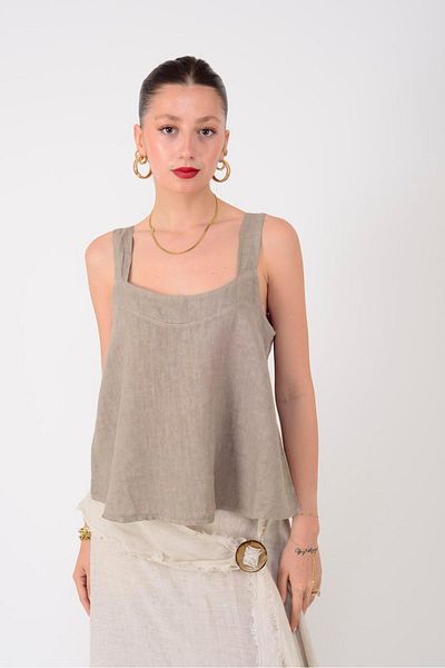 EREN STYLE Fustă de in cu cataramă de centură