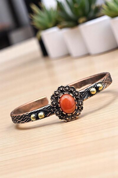 NBS Beautiful Naturel Stones Copper Bracelet (Pure) Adjustable Agate Stone Antique Unique Design (Evil Eye)