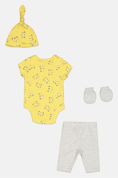 MOTHERCARE Toddlers Boy 4 Pieces Bodysuit And Shorts With Mittens And Cap Set, Multicolor